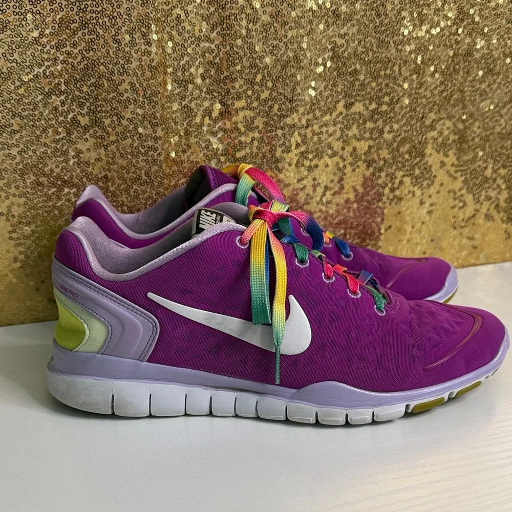 Nike Free Fit 2 Women's Purple Athletic Shoes with Rainbow Laces